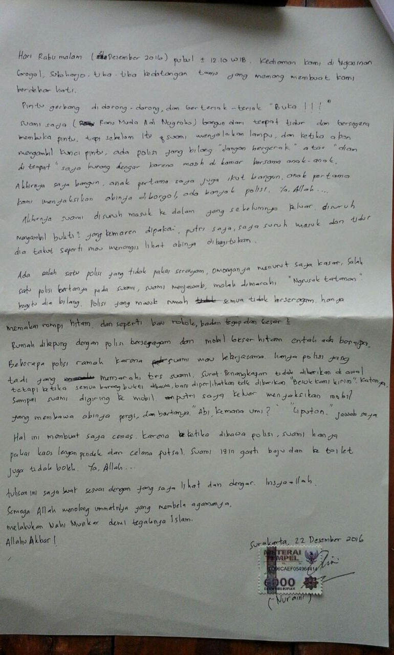 Kesaksian Tertulis Istri Ranu Muda